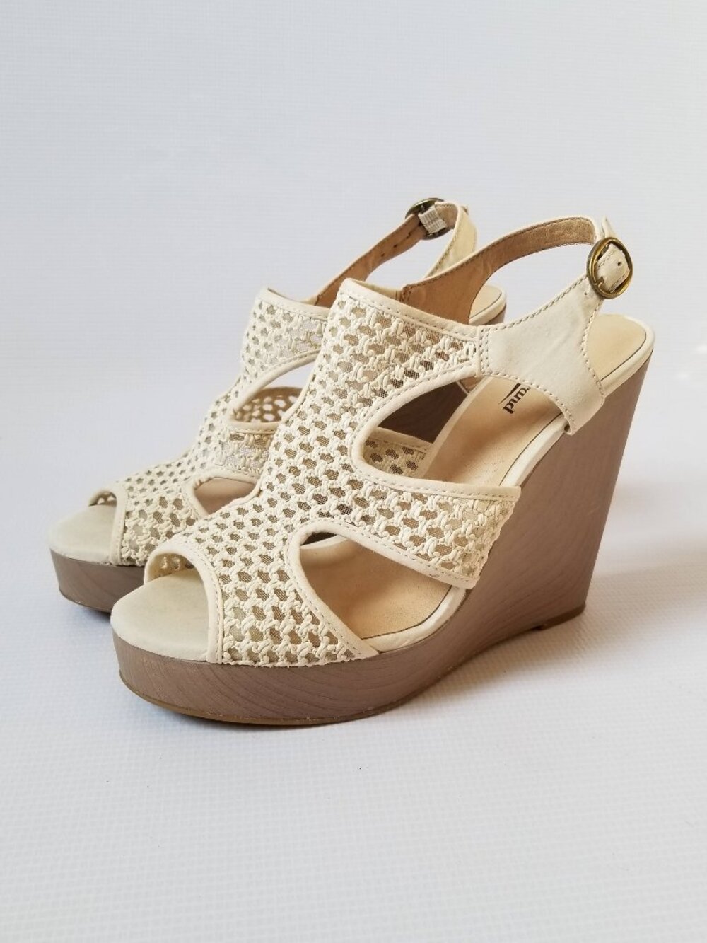 Vintage Lucky Brand Remyy Woven Platform Wedge Sandals Size 8 Cream Ivory Boho
